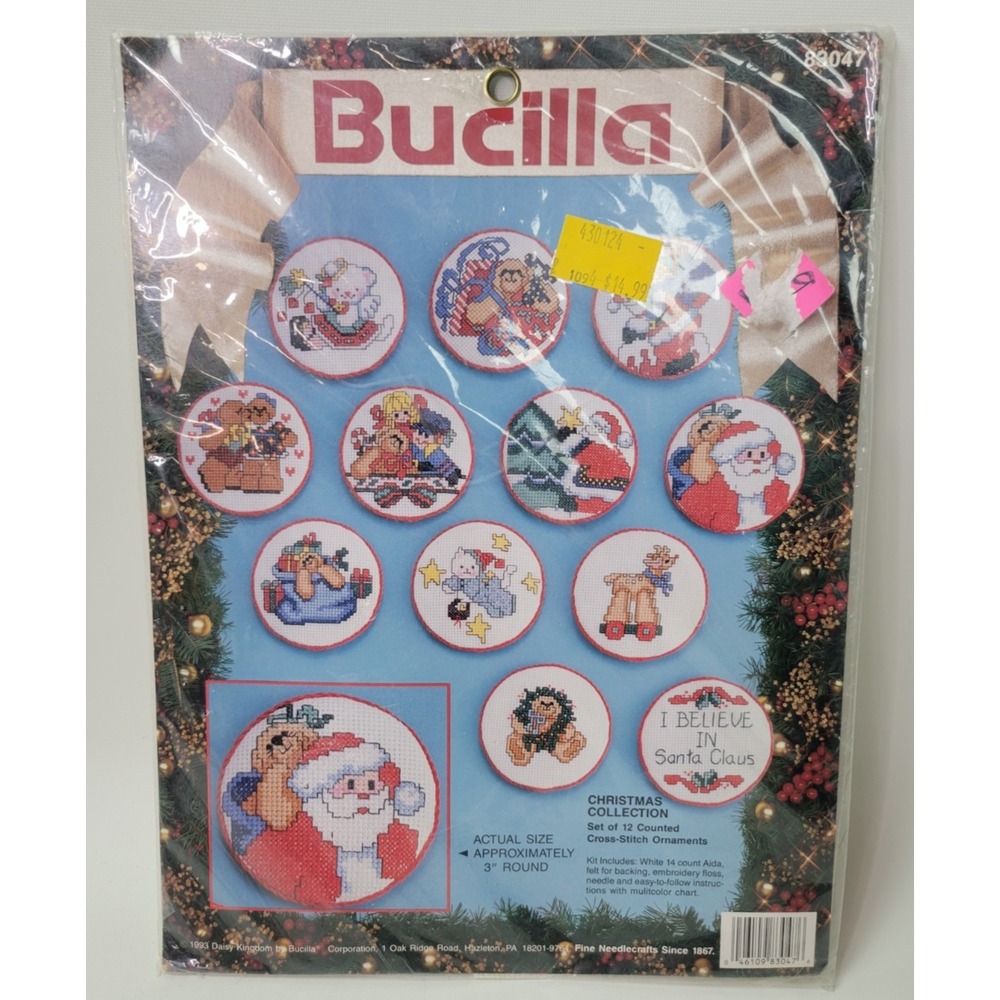 Vtg NIP Bucilla Christmas Collection 12 Cross Stitch‎ Ornaments Kit 83047 1993